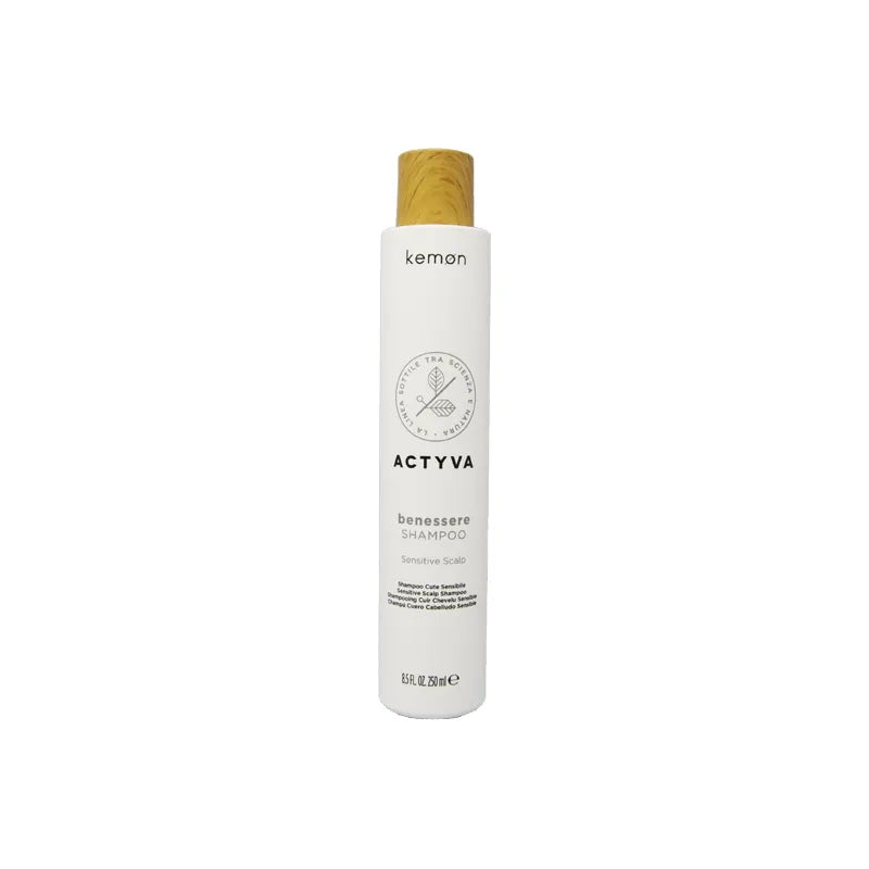 Kemon - Actyva Benessere Shampoo, Azione Lenitiva e Decongestionante per Cute Sensibile a base di Estratti Vegetali e Oli Essenziali - 250 ml