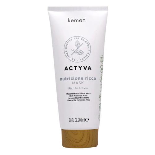Kemon - Actyva Nutrizione Ricca Mask, Maschera Trattamento Nutriente e Volumizzante per Capelli Secchi, con Avena e Olio d'Oliva, Districante - 200 ml