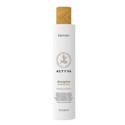 Kemon - Actyva Disciplina Shampoo, Idratante e Districante per Capelli Crespi, con Acido Ialuronico e Olio di Mandorle, Effetto Seta - 250 ml