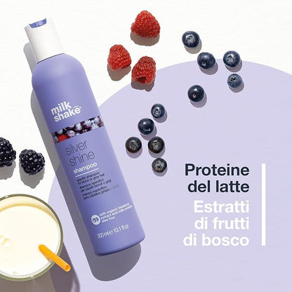milk_shake® | silver shine shampoo | Shampoo Specifico per Capelli Biondi o Grigi con azione intensiva | 300 ml| Shampoo Antigiallo con Pigmenti Viola - Immagine 4
