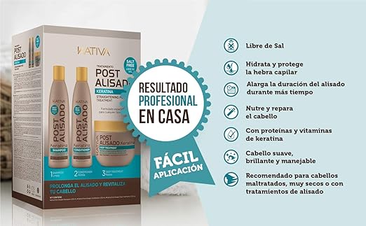 Kativa Kativa Messaggio Relaxer Kit X 3 Pack (Shampoo + Balsamo X 250 Ml + 250 Trattamento Profo - Immagine 3