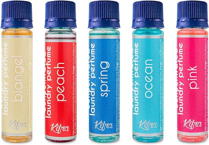 Kifra Confezione regalo - Profumo concentrato per bucato a lunga durata, 5 flaconcini con le profumazioni: Ocean, Spring, Pink, Biangel, Peach, 125 ml Pack III - Immagine 2