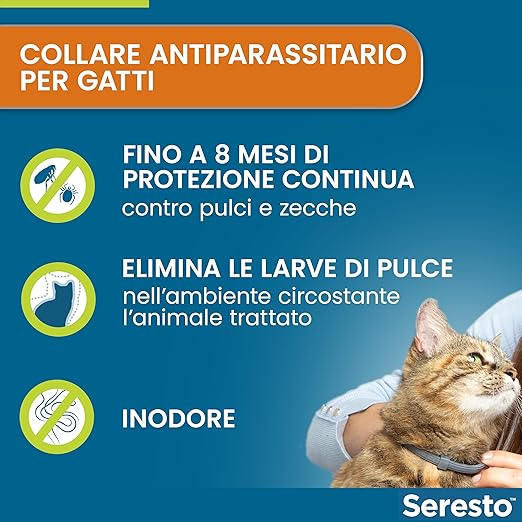 Seresto collare antiparassitario per gatti. Elimina pulci e zecche, fino a 8 mesi di protezione - Immagine 2