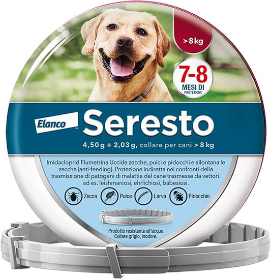 Elanco Seresto Collare antiparassitario, Per cani oltre 8 kg, Elimina pulci, zecche, pidocchi e protegge dal rischio di trasmissione, Della leishmaniosi fino a 8 mesi, 1 pezzo