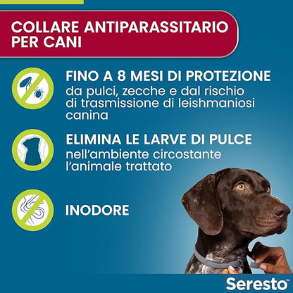 Elanco Seresto Collare antiparassitario, Per cani oltre 8 kg, Elimina pulci, zecche, pidocchi e protegge dal rischio di trasmissione, Della leishmaniosi fino a 8 mesi, 1 pezzo - Immagine 2