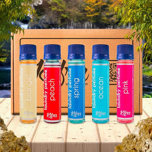 Kifra Confezione regalo - Profumo concentrato per bucato a lunga durata, 5 flaconcini con le profumazioni: Ocean, Spring, Pink, Biangel, Peach, 125 ml Pack III