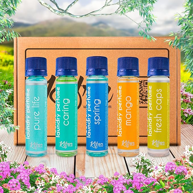 Kifra Confezione regalo - Profumo concentrato per bucato a lunga durata, 5 flaconcini con le profumazioni: Spring, Fresh Caps, Mango, Pure Life, Caring, 125 ml Pack II