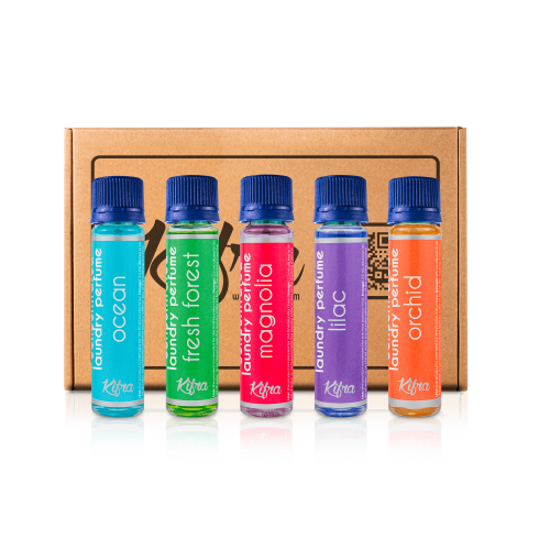 Kifra Confezione regalo - Profumo concentrato per bucato a lunga durata, 5 flaconcini con le profumazioni:Ocean, Fresh Forest, Magnolia, Lilac, Orchid 125ml Pack I - Immagine 2