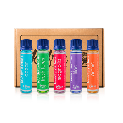 Kifra Confezione regalo - Profumo concentrato per bucato a lunga durata, 5 flaconcini con le profumazioni:Ocean, Fresh Forest, Magnolia, Lilac, Orchid 125ml Pack I - Immagine 2