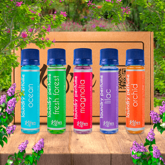 Kifra Confezione regalo - Profumo concentrato per bucato a lunga durata, 5 flaconcini con le profumazioni:Ocean, Fresh Forest, Magnolia, Lilac, Orchid 125ml Pack I