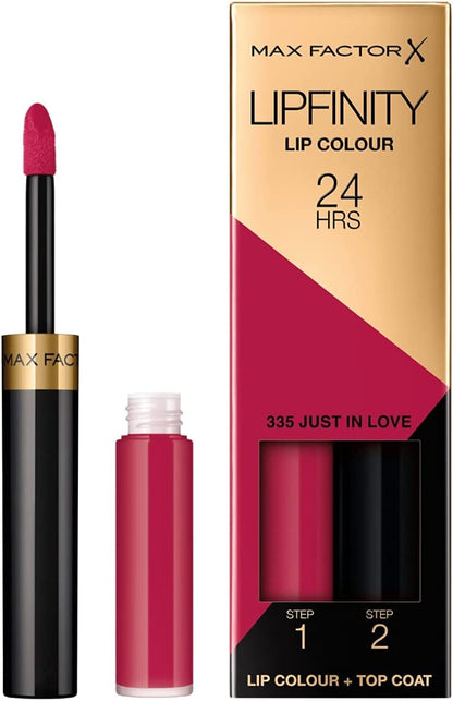 Max Factor Lipfinity Lip Colour, Rossetto Lunga Durata e Gloss Idratante con Applicazione Bifase, Nuance 335 Just In Love, 2.3 ml e 1.9 g